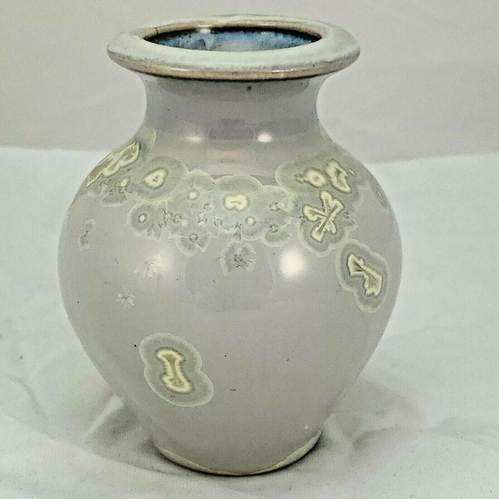 Stoneware Vase Studio Pottery Small Glaze Blue Gray Coastal Soft Beachy Marked